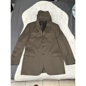 J Ferrar Mens 2 Piece Suit Blazer 42L Pants 34x32 Cuff Taupe Brown Wool Blend